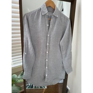 Emily Phillips Girlfriend  Gray Linen Button Down Long Sleeve Dress Sz 2 EUC USA